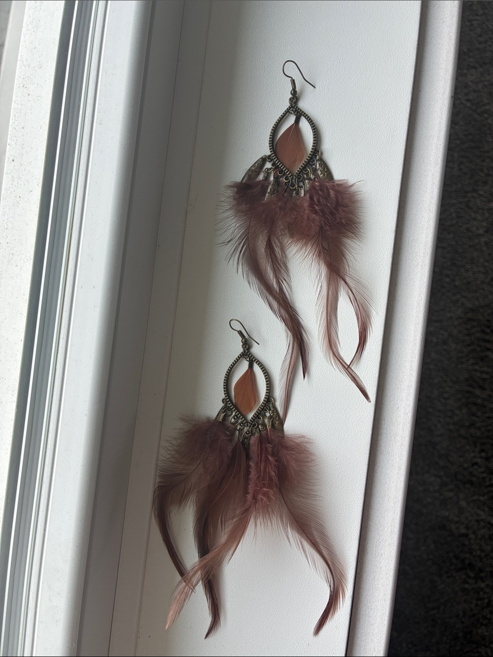Bohemian Feather Drop Earrings - Brown